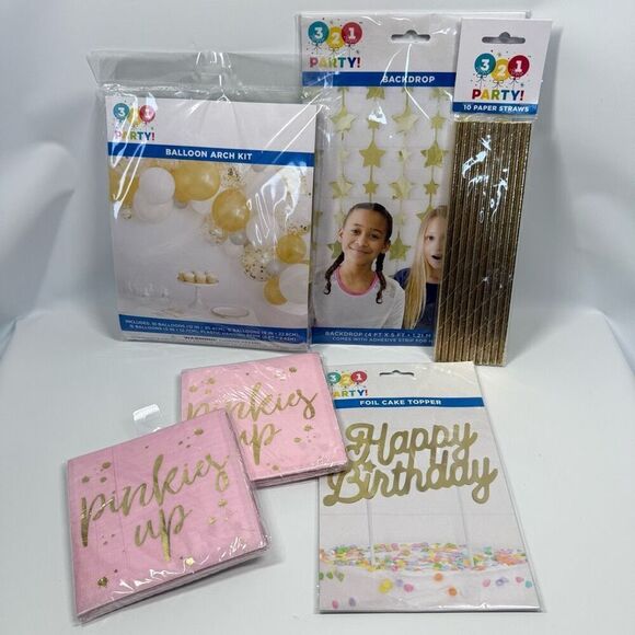 D19 Party Decorations- 6 piece Pinkies Up party decor, balloon arch, backdrop, s - Picture 1 of 4